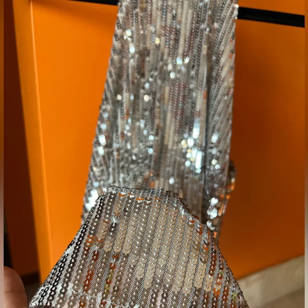 ZARA Trf Collection Sequin Silver Halter Top Size XS - Picture 6 of 7